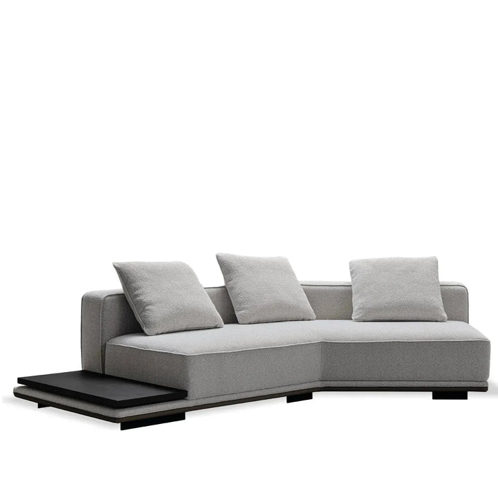 Minimalist mixed weave fabric modular l shape sectional sofa eleganza 1+l in panoramic view.