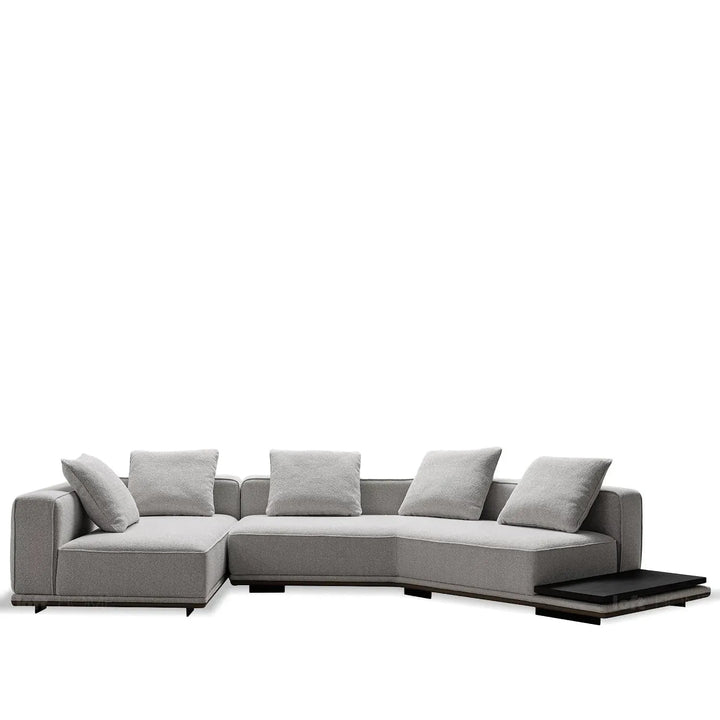 Minimalist mixed weave fabric modular l shape sectional sofa eleganza 4+l in white background.