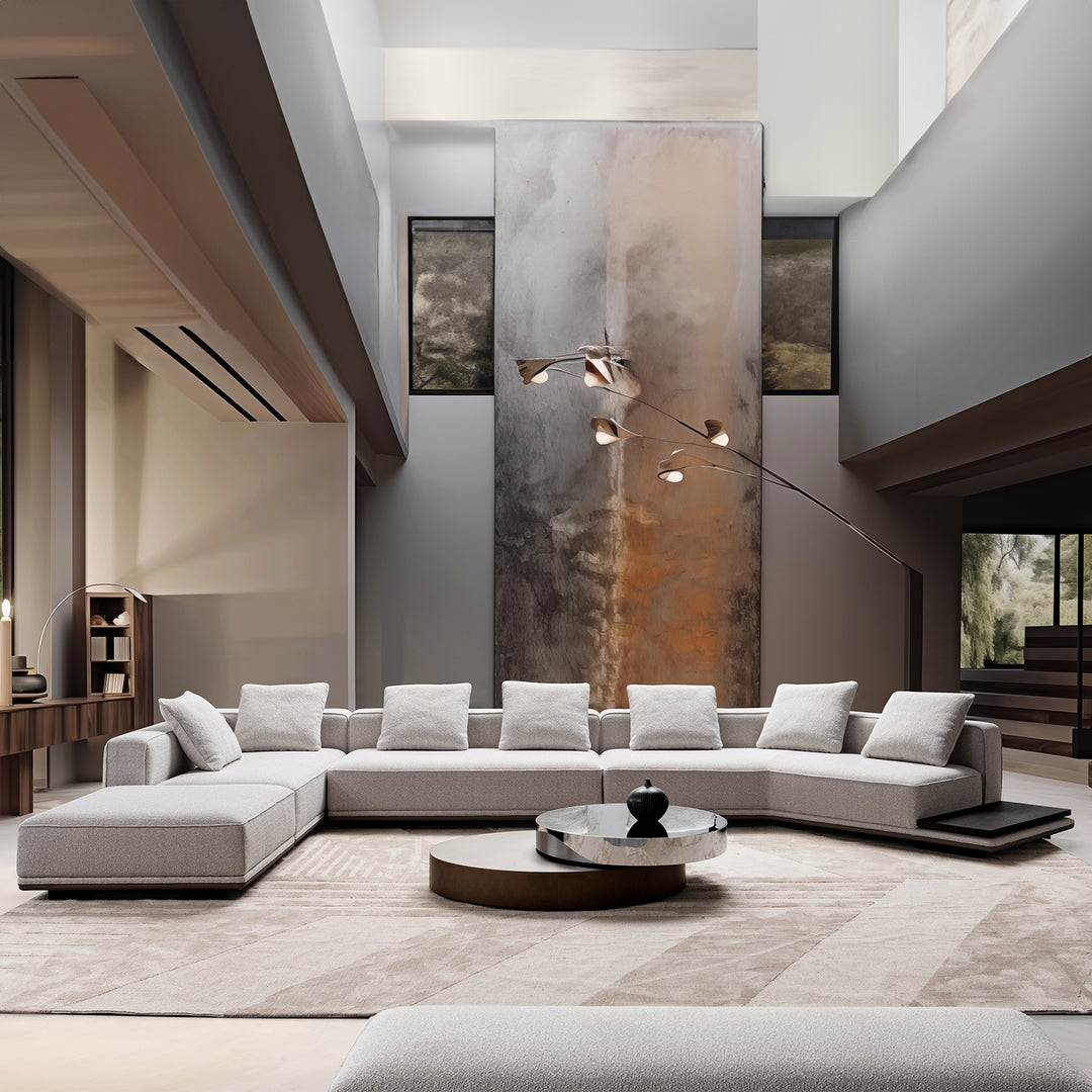 Minimalist mixed weave fabric modular l shape sectional sofa eleganza 4+l primary product view.