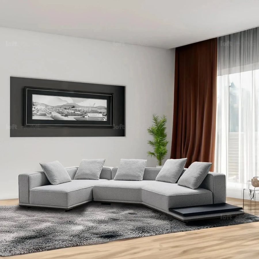 Minimalist mixed weave fabric modular l shape sectional sofa eleganza 4+l material variants.