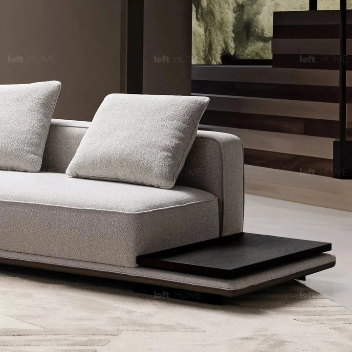 Minimalist mixed weave fabric modular l shape sectional sofa eleganza 4+l in close up details.