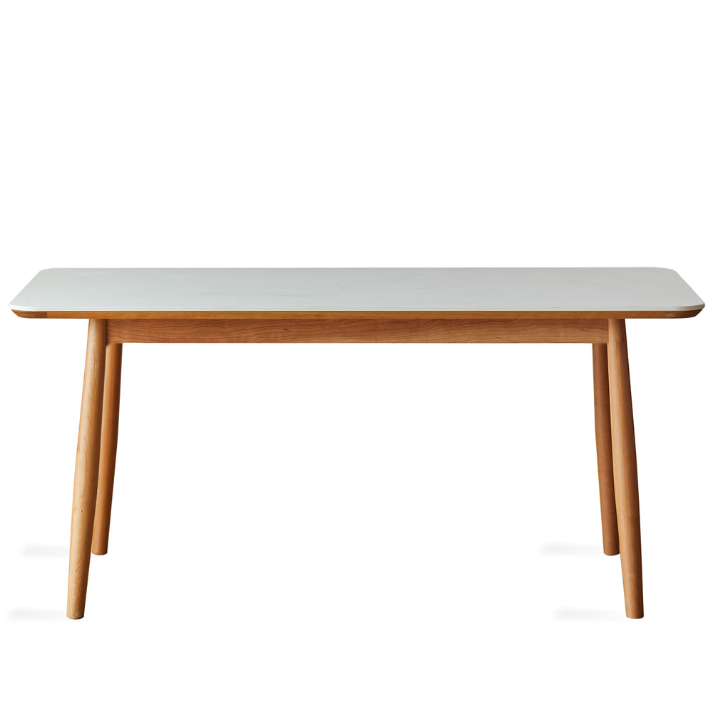 Scandinavian sintered stone dining table green in white background.