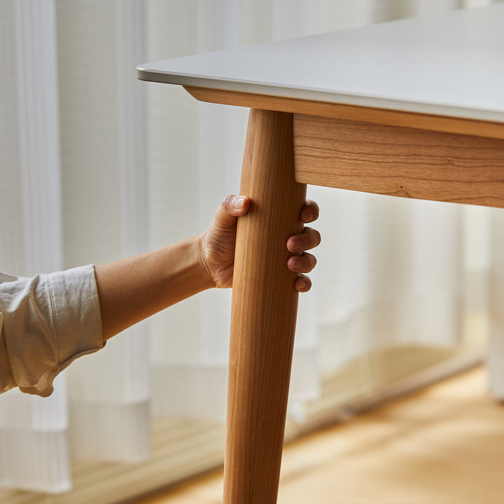 Scandinavian sintered stone dining table green in real life style.