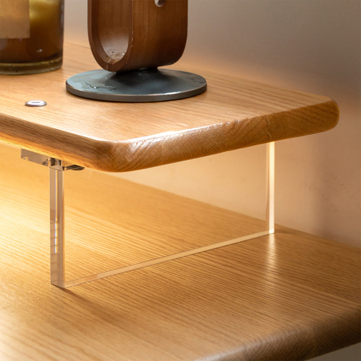 Scandinavian wood desktop monitor stand shelf aeris material variants.