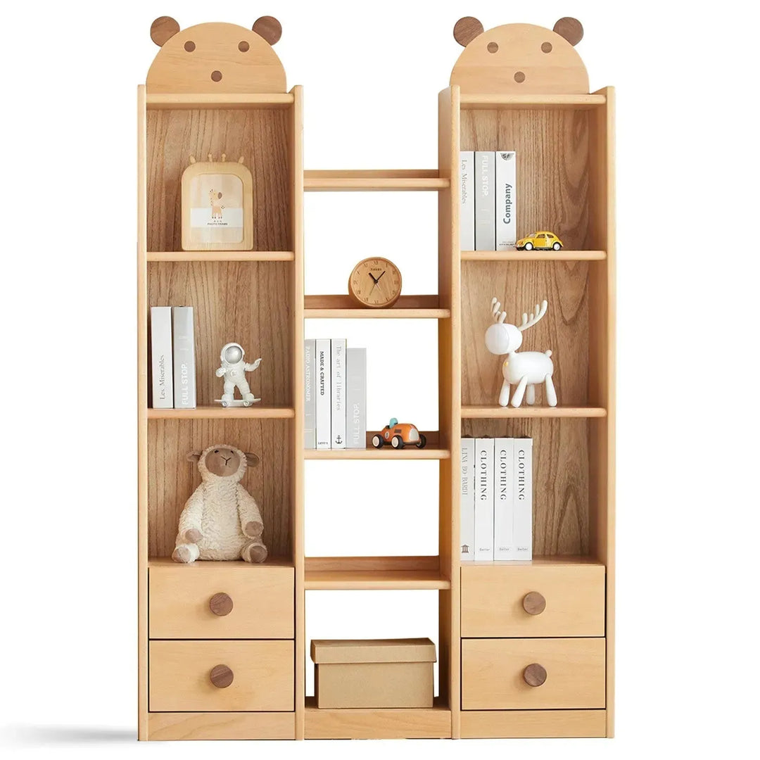 Scandinavian wood kids bookshelf bear detail 5.