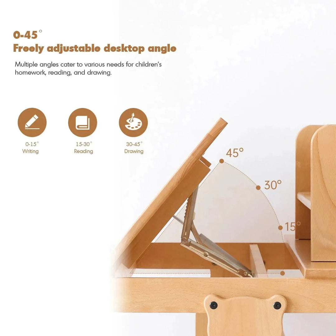 Scandinavian wood kids study table elevate in still life.