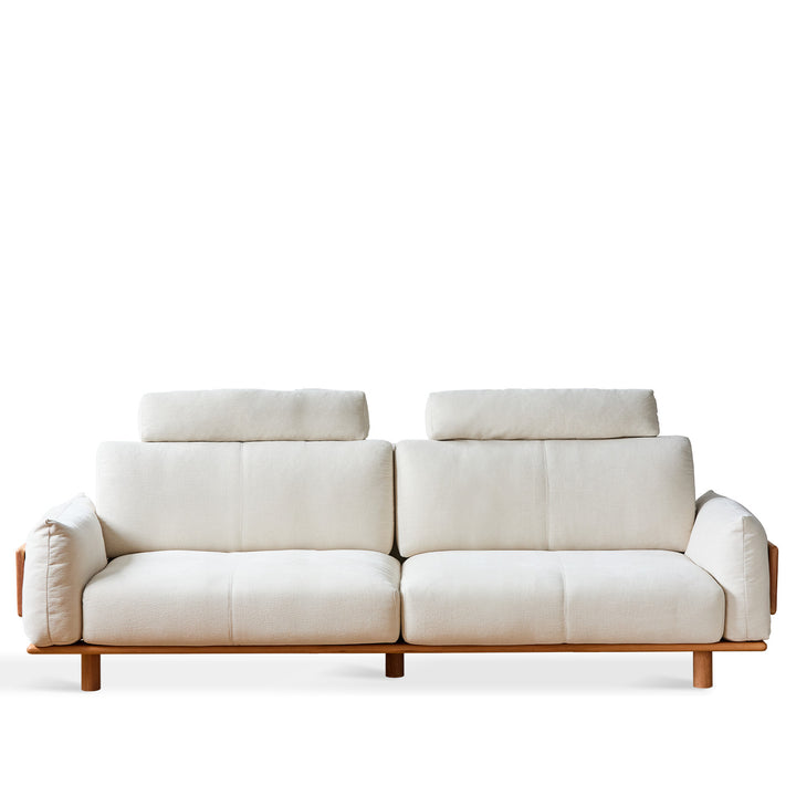 Scandinavian mixed weave fabric 4 seater sofa bessen in white background.
