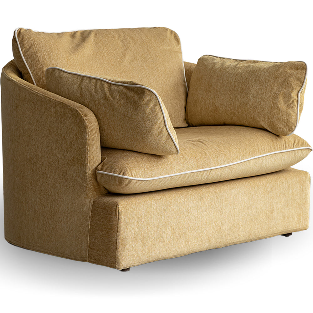 Scandinavian chenille velvet fabric 1 seater sofa mira in white background.