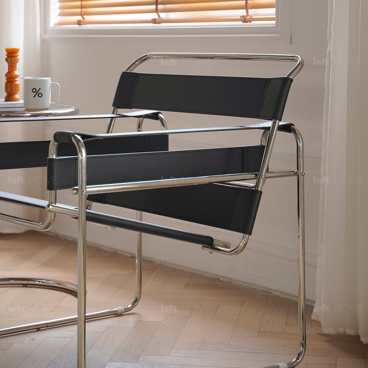 Vintage steel leather sofa chair 1 seater sofa wassily in details.