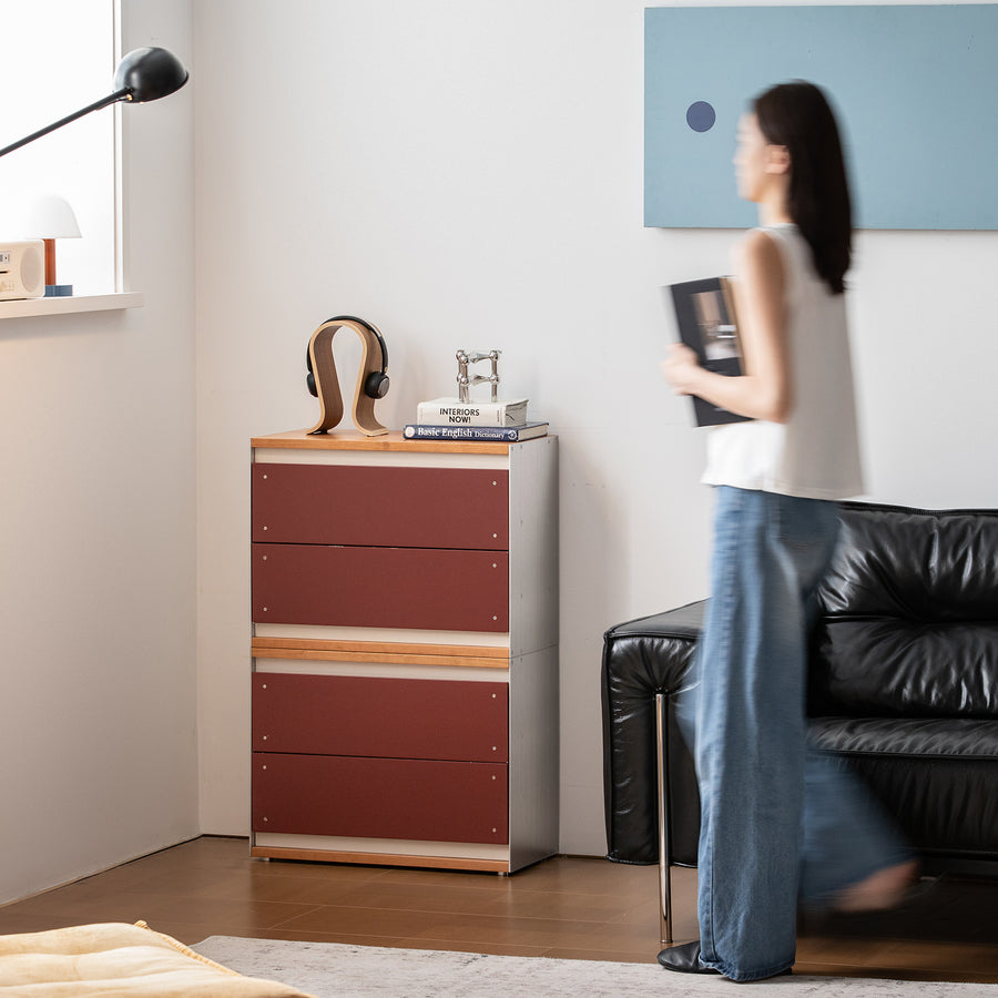 Bauhaus aluminium modular chest of drawer geometric size charts.