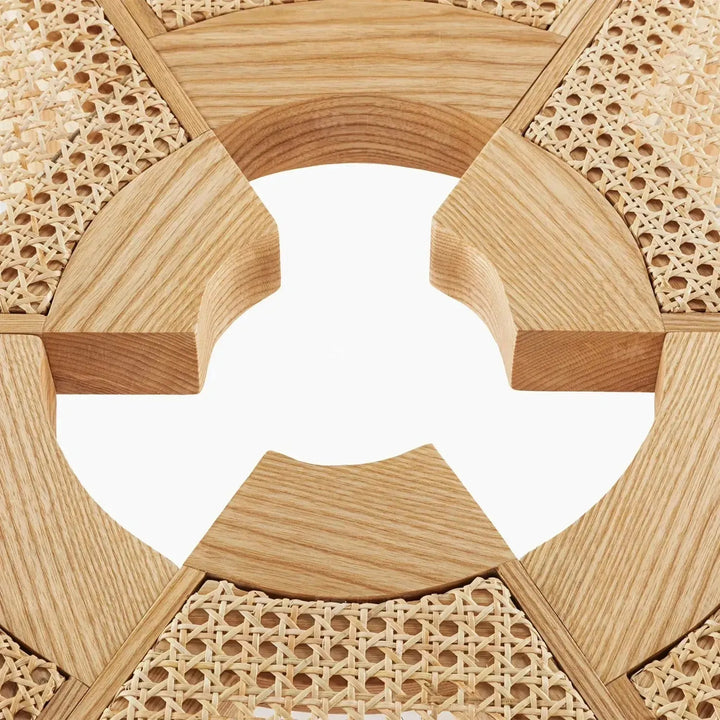 Scandinavian rattan coffee table rio in close up details.