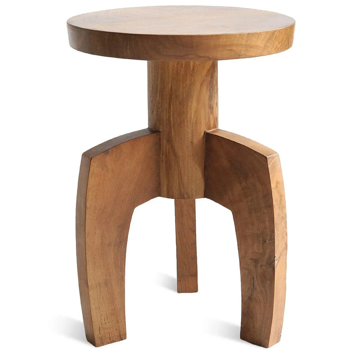 Rustic wood side table luna in white background.