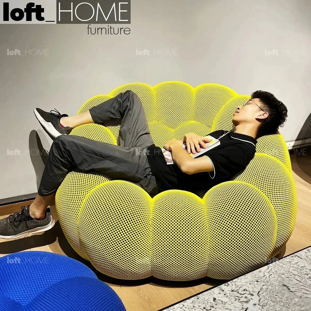 Contemporary fabric 1 seater sofa bubble in details.