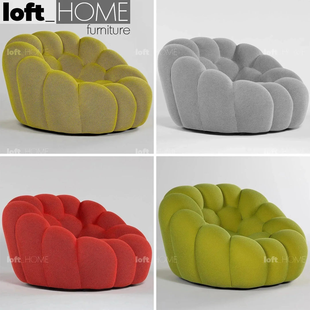 Contemporary fabric 1 seater sofa bubble in panoramic view.