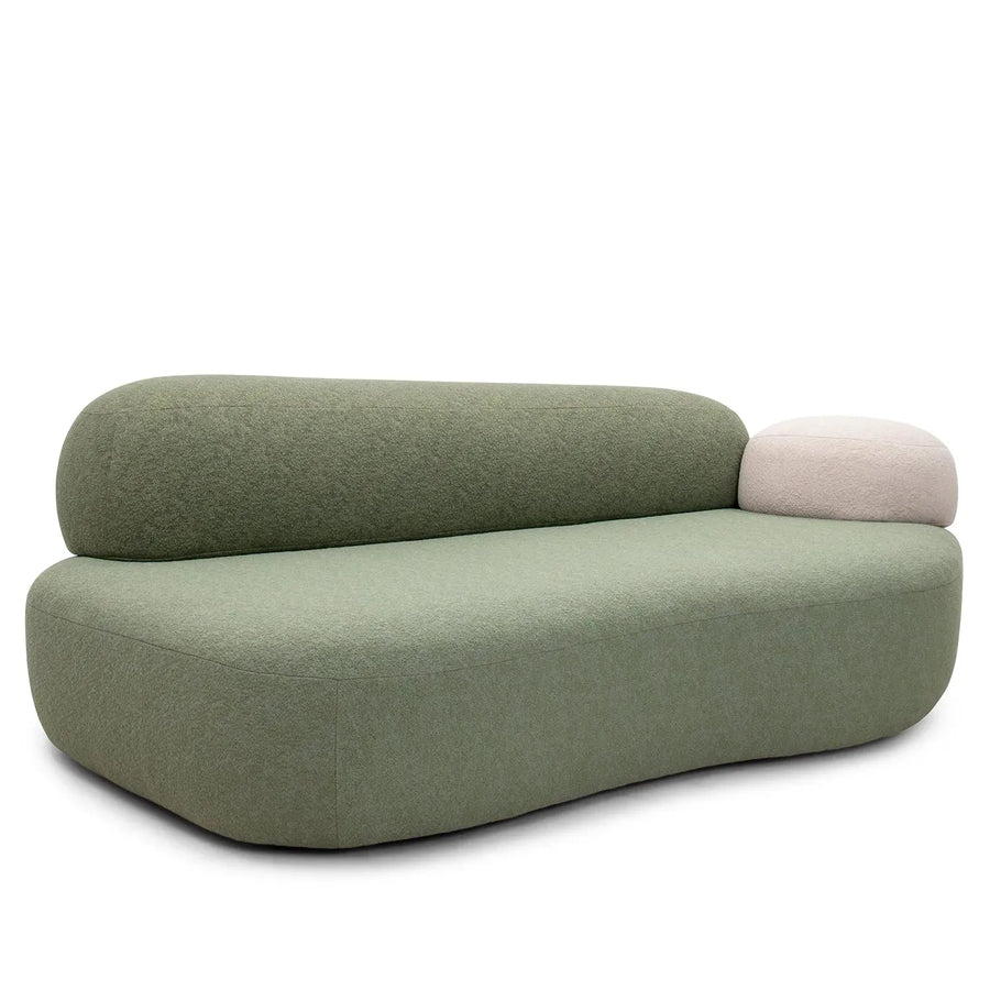 Contemporary fabric 3 seater sofa pebble chaise in white background.