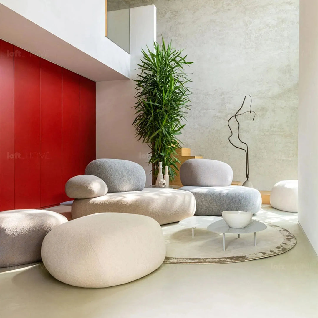 Contemporary fabric 2 seater sofa pebble in details.