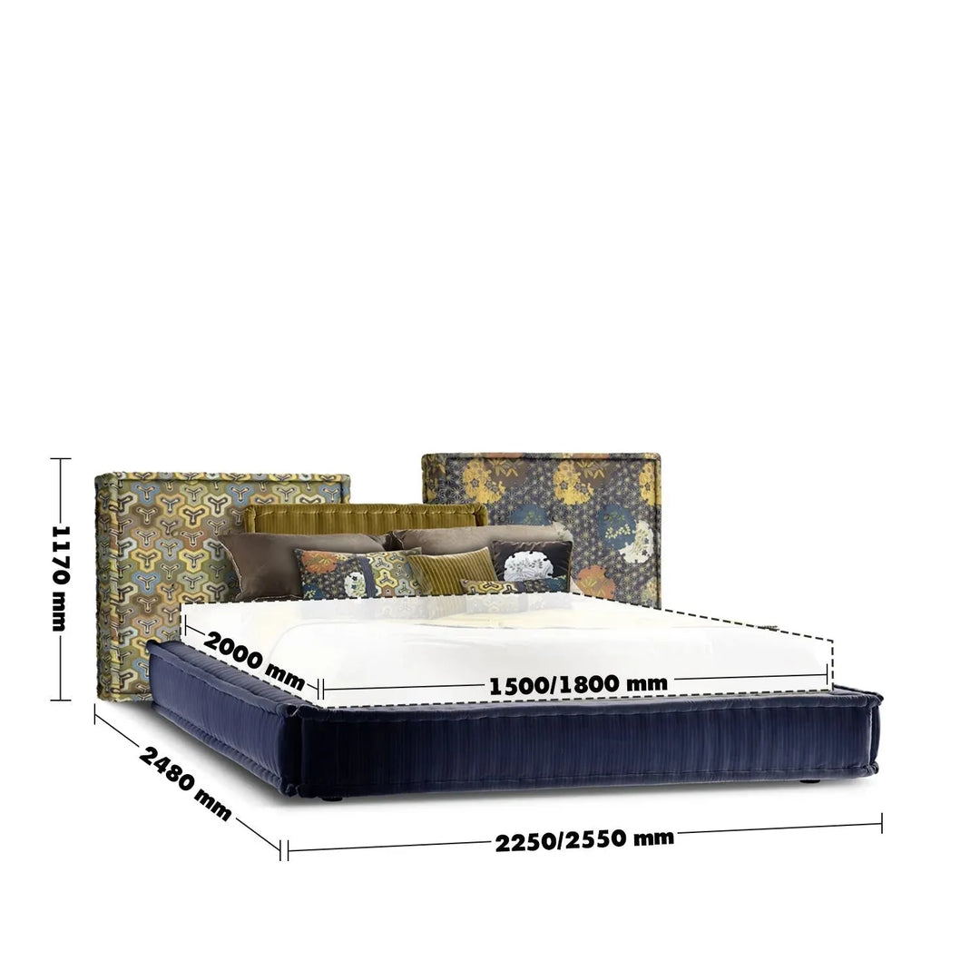 Contemporary fabric bed mahjong size charts.