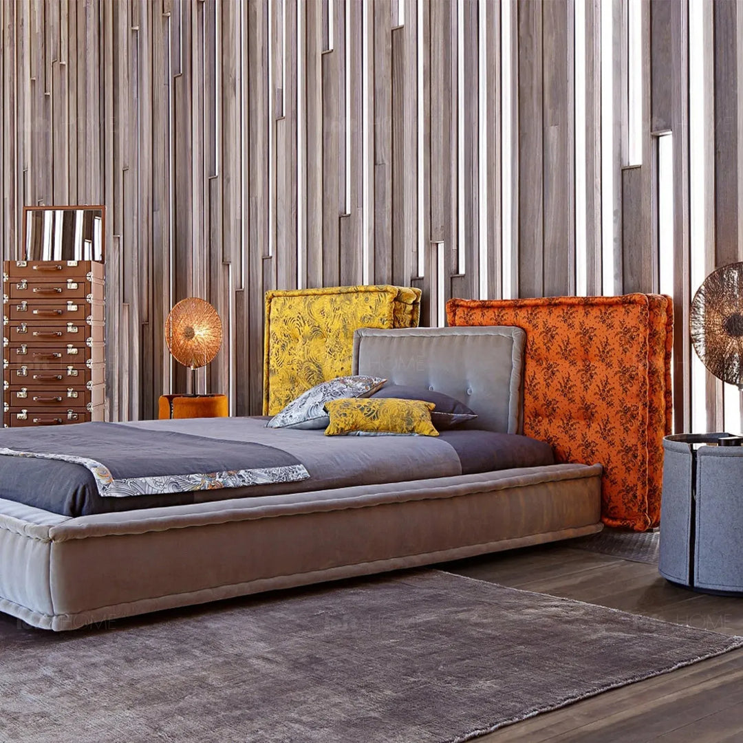 Contemporary fabric bed mahjong material variants.