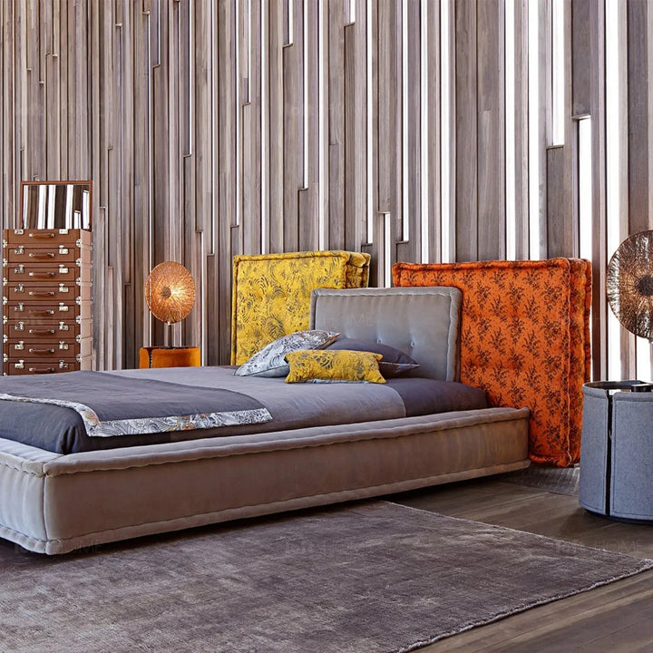 Contemporary fabric bed mahjong material variants.