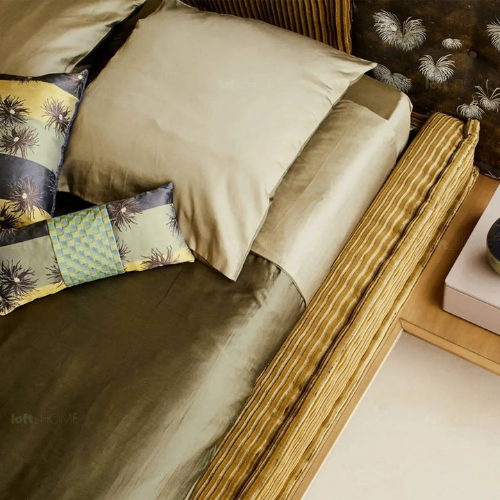 Contemporary fabric bed mahjong environmental situation.