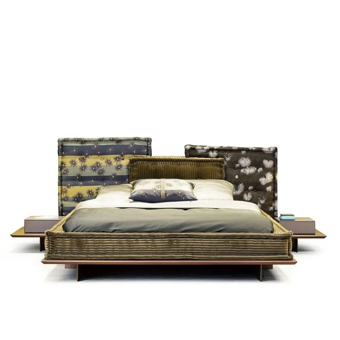 Contemporary fabric bed mahjong situational feels.