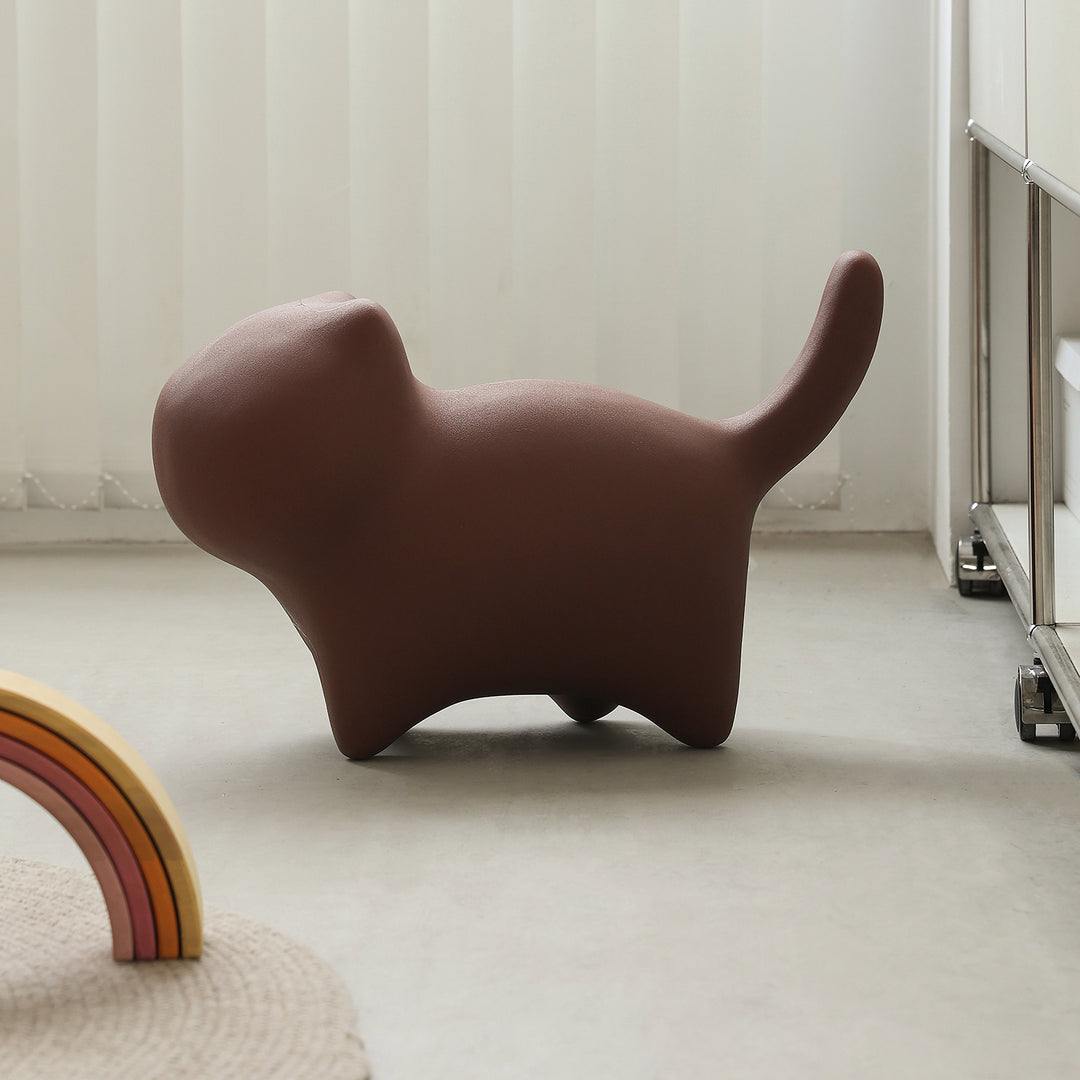 Contemporary plastic ottoman cat in close up details.