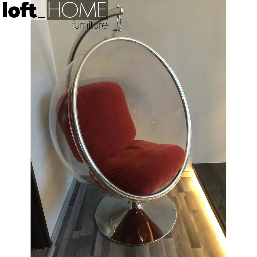 Contemporary plastic rocking chair 1 seater sofa bubble in close up details.