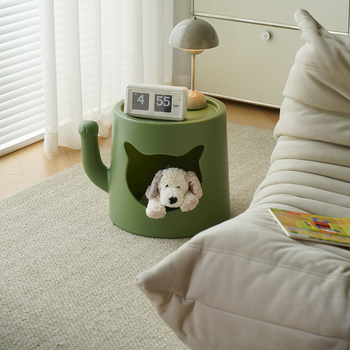 Contemporary plastic side table cat house situational feels.