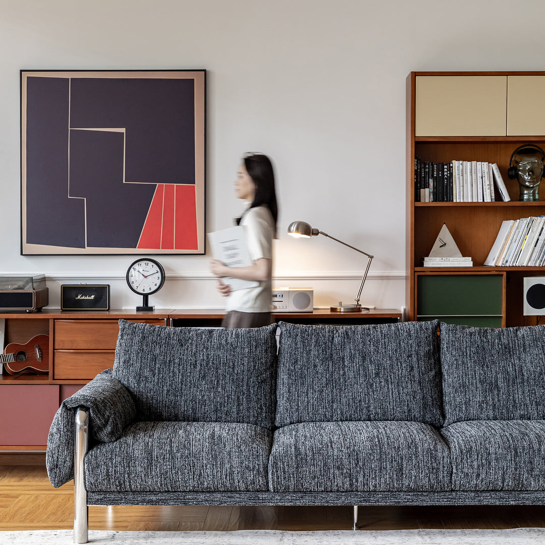 Cream boucle fabric 3 seater sofa song in still life.