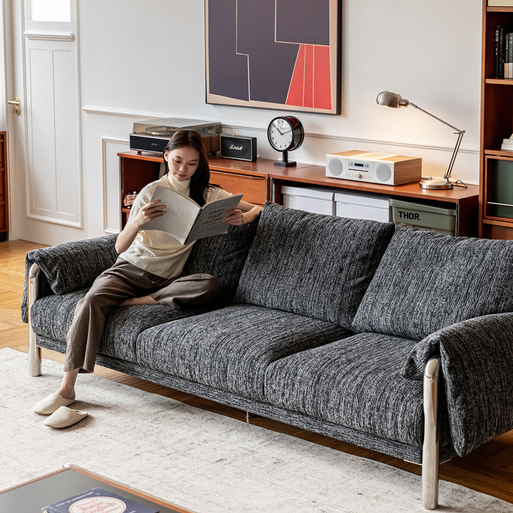 Cream boucle fabric 3 seater sofa song primary product view.