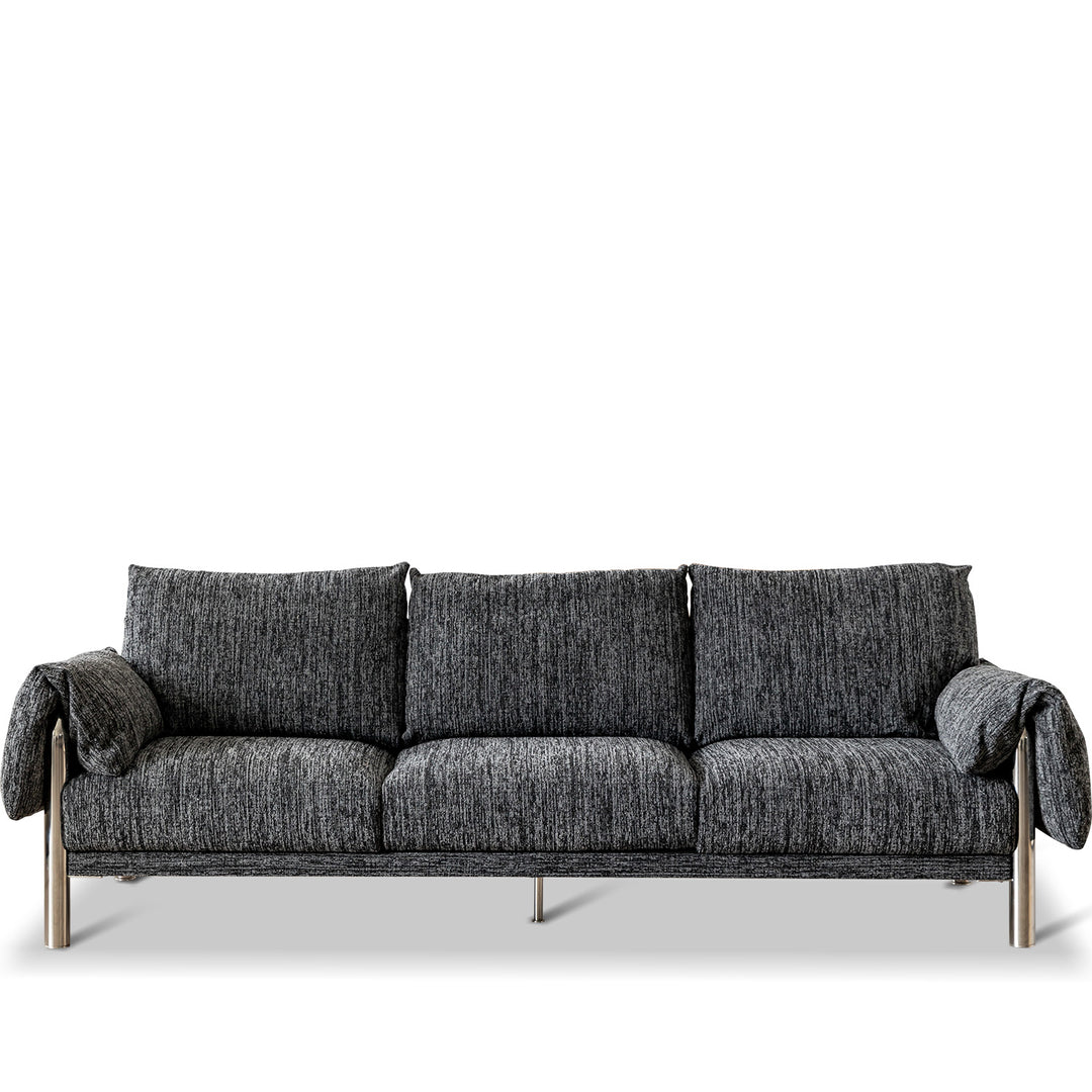 Cream boucle fabric 3 seater sofa song in white background.