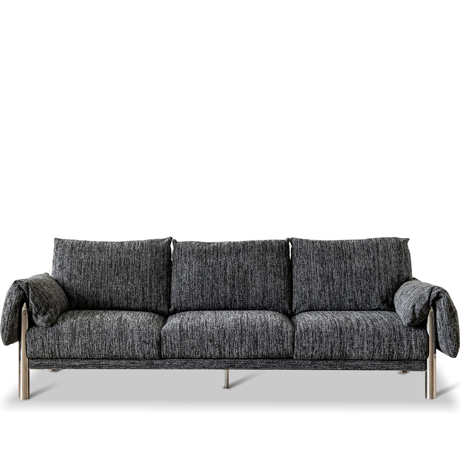 Cream boucle fabric 3 seater sofa song in white background.