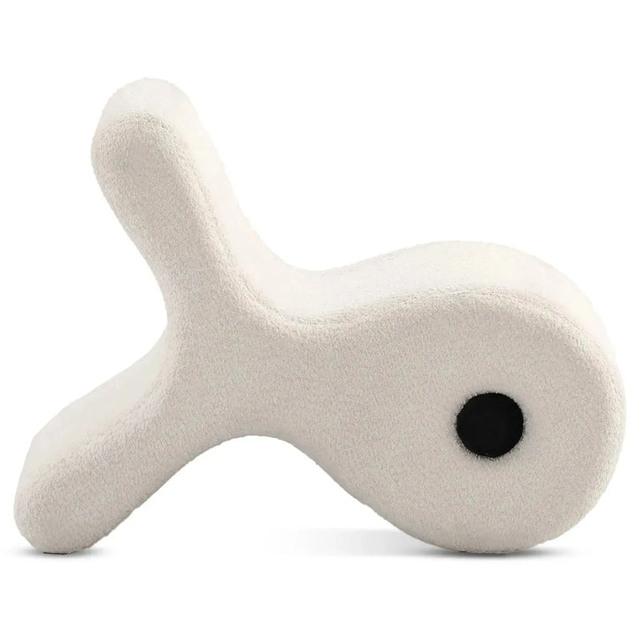 Cream boucle ottoman fish in close up details.