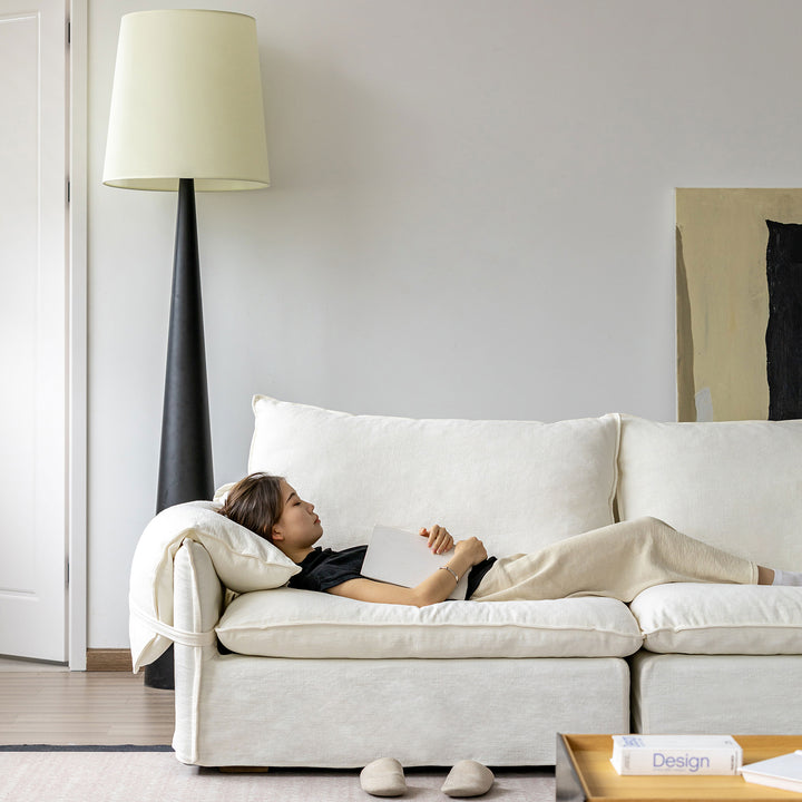 Cream cotton fabric 1 seater sofa folding ear size charts.