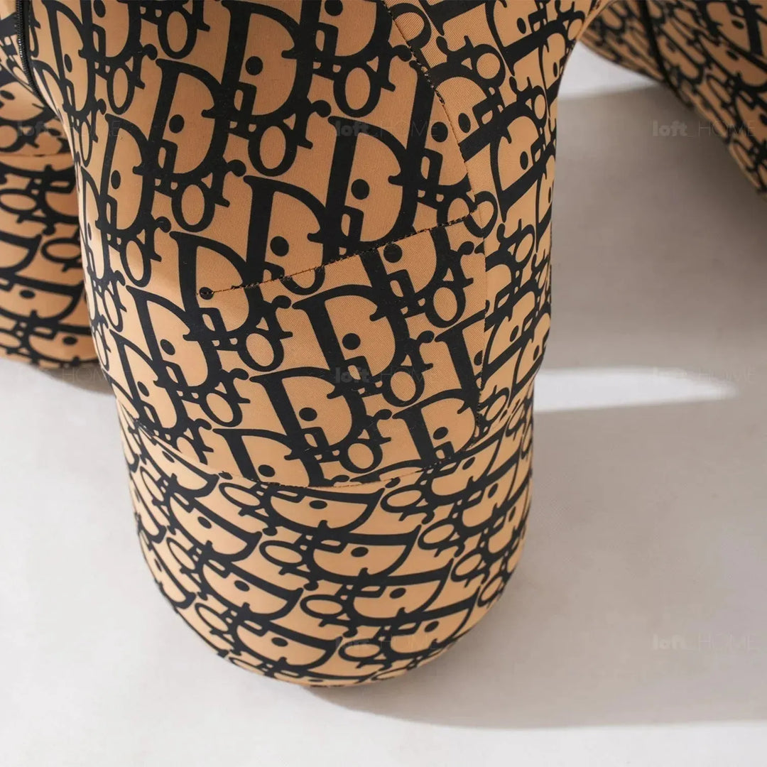 Contemporary polyethylene decor ottoman llama in close up details.