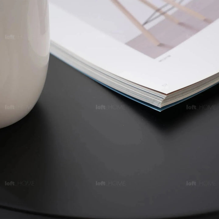 Contemporary wood coffee table parfait in still life.