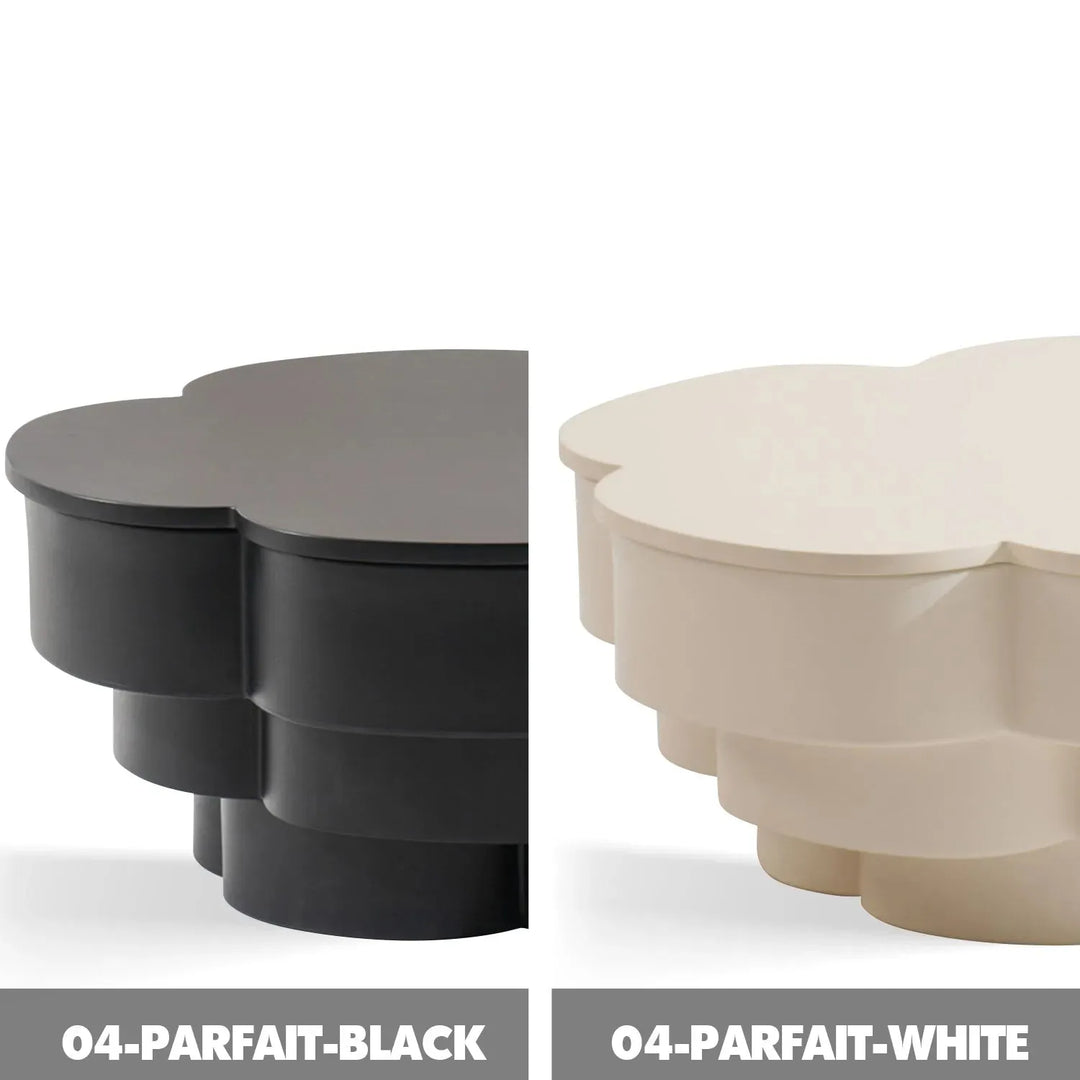 Contemporary wood coffee table parfait color swatches.