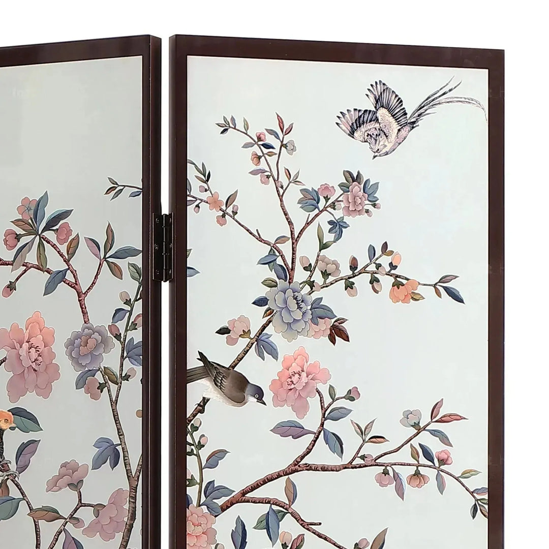 Eclectic wood divider noblenest in panoramic view.