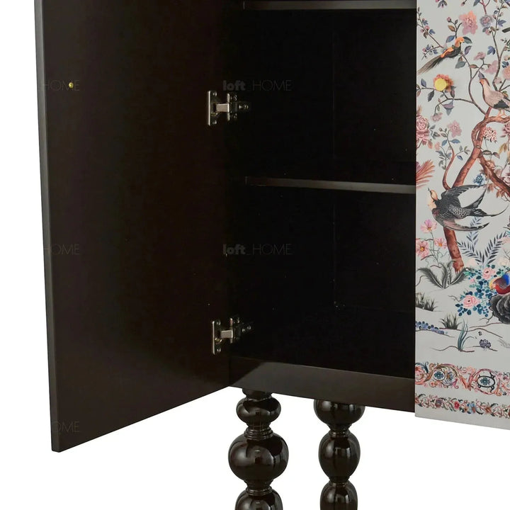 Eclectic wood storage cabinet high noblenest in close up details.