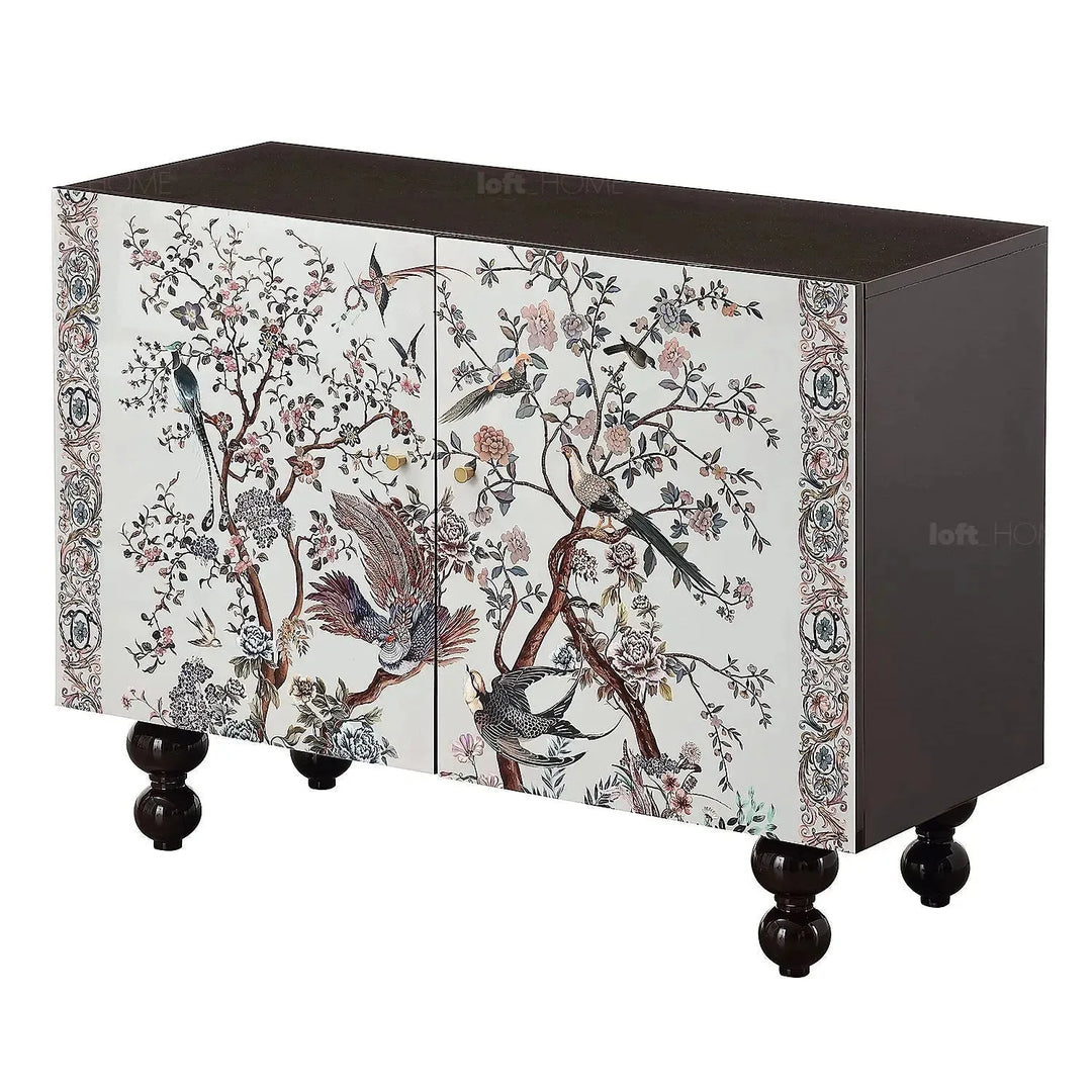 Eclectic wood storage cabinet low noblenest in close up details.