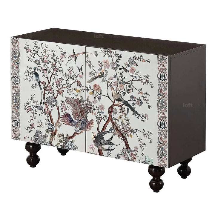 Eclectic wood storage cabinet low noblenest in close up details.