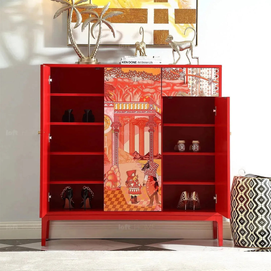 Eclectic wood storage cabinet redhood material variants.