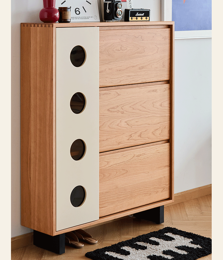 Scandinavian cherry wood shoe cabinet timeless in real life style.