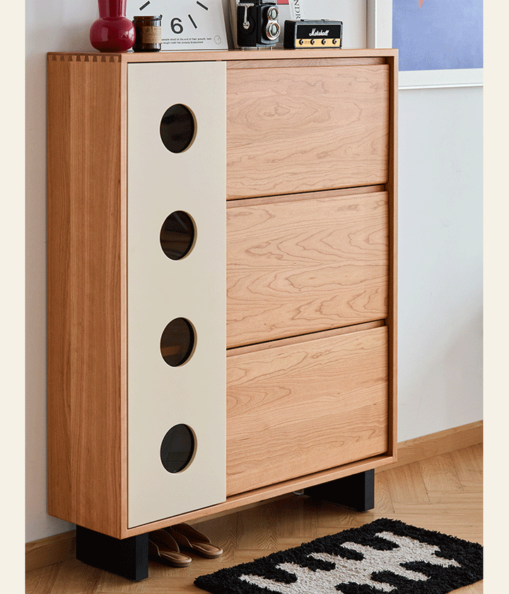 Scandinavian cherry wood shoe cabinet timeless in real life style.