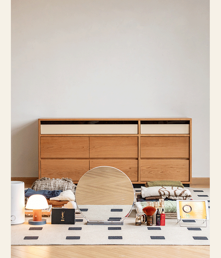 Scandinavian cherry wood chest of drawers timeless 9 in panoramic view.