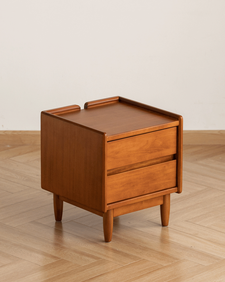 Vintage boxwood side table vista in real life style.