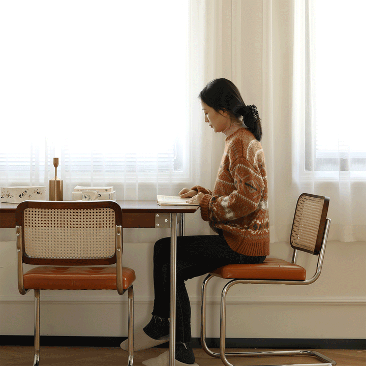 Vintage rattan pu leather dining chair hoh xil in real life style.