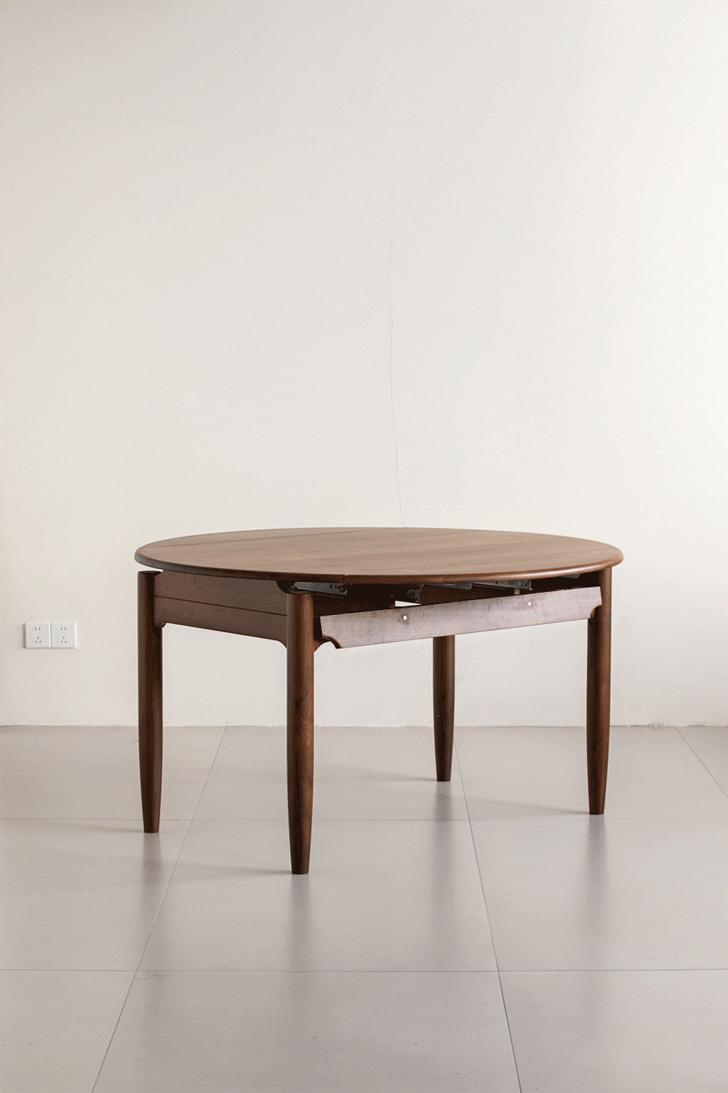 Vintage walnut wood extendable dining table minima color swatches.