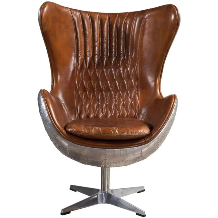 Industrial aluminium 1 seater sofa egg in white background.