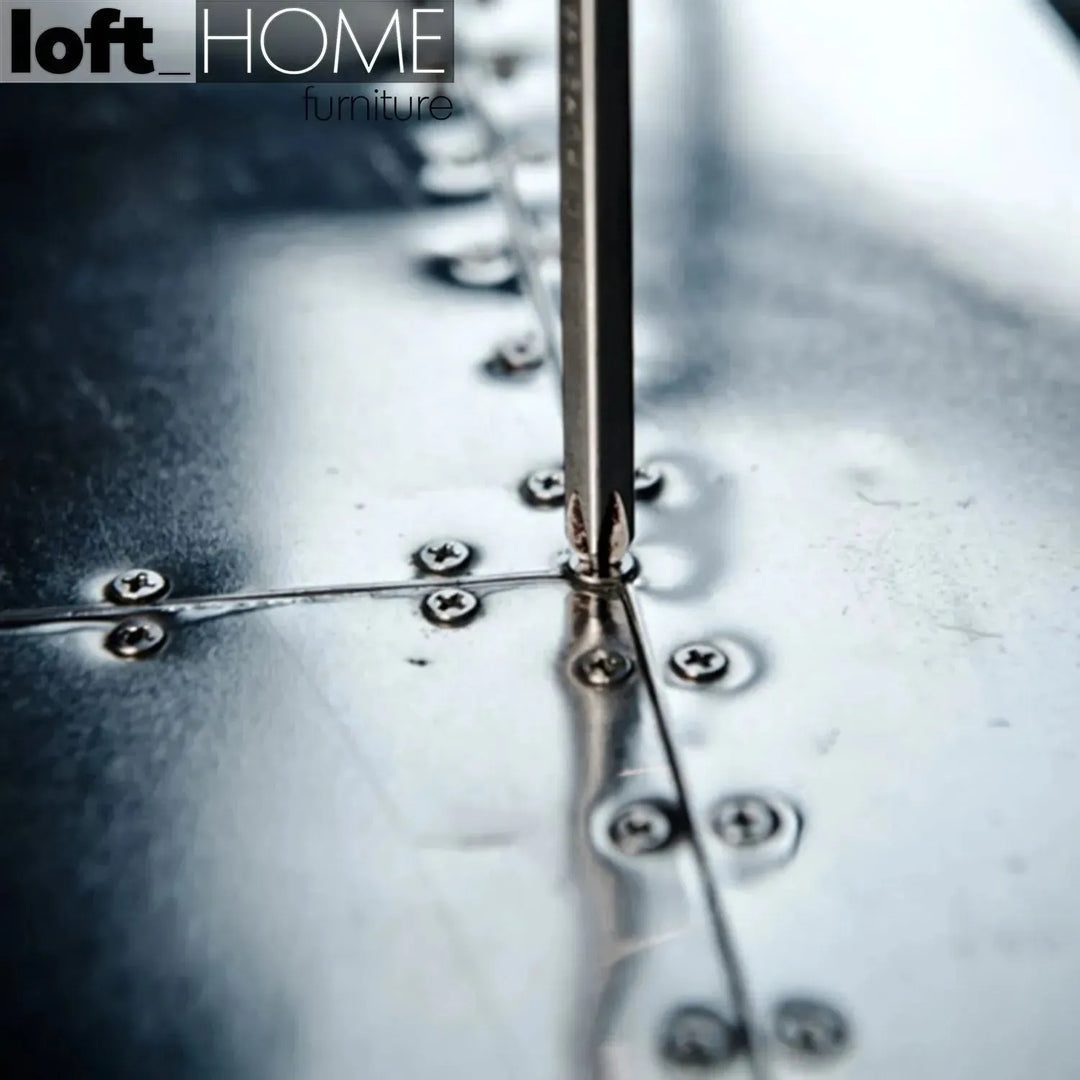 Industrial aluminium 2 seater sofa aircraft in close up details.